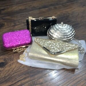 LOT Of 4 Purse Clutch Cross Body Bag Sparkle Cocktail Party Prom Formal
